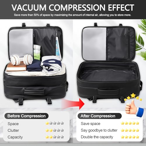 Vacuum Backpack Travel with Pump, Expandable Vacuum Backpack with Air Compression System, Airback Vacpack TSA Lock Water Resistant Carry-On Luggage - color: Black1