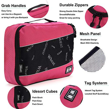 Packing Cubes Luggage Bags Organizer Durable Travel Accessories With Clothing Label - color: 8 set - Rose/Blue