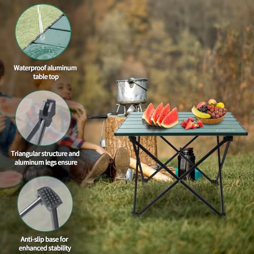 JOUYEK Small Camping Table, Ultralight Aluminum Folding Table with Carrying Bag, Portable & Lightweight Camping Side Table for Outdoor Camping, Picnic, Beach and Fishing, Green - color: Green