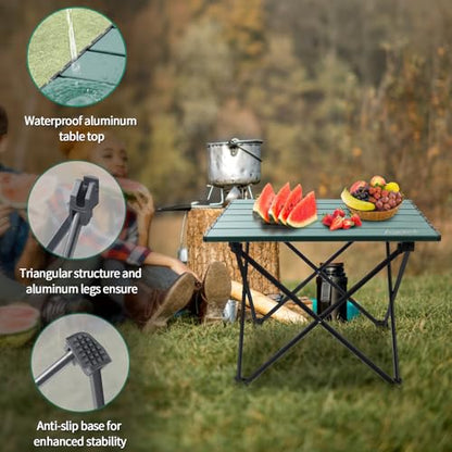 JOUYEK Small Camping Table, Ultralight Aluminum Folding Table with Carrying Bag, Portable & Lightweight Camping Side Table for Outdoor Camping, Picnic, Beach and Fishing, Green - color: Green