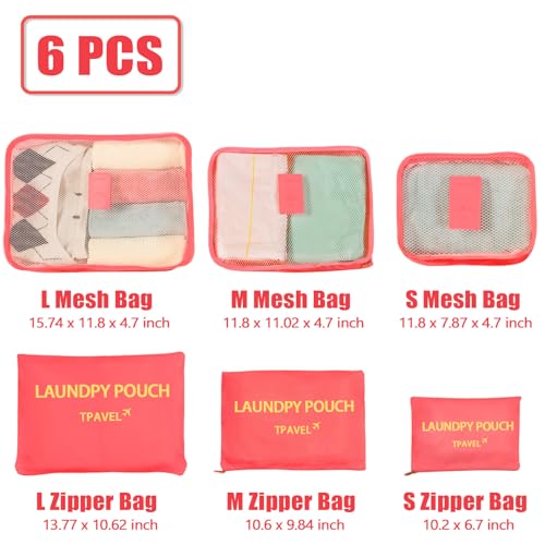6 Set Packing Cubes for Travel Luggage Organizer Bags Reusable washable Suitcase Packing Cubes Set Travel Accessories Essentials (Watermelon Red‌) - color: Watermelon Red