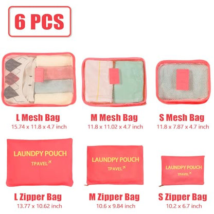 6 Set Packing Cubes for Travel Luggage Organizer Bags Reusable washable Suitcase Packing Cubes Set Travel Accessories Essentials (Watermelon Red‌) - color: Watermelon Red