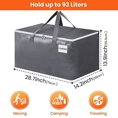 BlissTotes Large Moving Boxes and with Zippers & Handles Moving Supplies with lids, Heavy Duty Totes for Storage Bags for Space Saving, Fold Flat, Moving and Storing 93L, 2 Pack - size: 93L-2 Packs