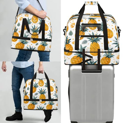 Travel Duffel Bag Pineapples Theme Weekender Bag with Shoe Compartment Foldable Overnight Bags for Travel Sports Lightweight Gym Bags for Men Women - color: Pineapples Theme