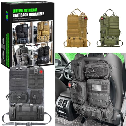 7 PACK Tactical Seat back organizer Truck organizer With 6 Detachable Pouches Universal For Car Truck Ford Jeep Military-Grade Heavier Panels With Multi-functional Packs (Premium black) - color: Premium black