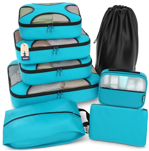 Shacke 8 Set Packing Cubes for Travel – Complete Luggage Organizer Set with Laundry, Shoe, Toiletry & Accessories Bag, Suitcase Travel Organizer (Aqua Teal) - color: 8 Set - Aqua Teal, size: Set of 8