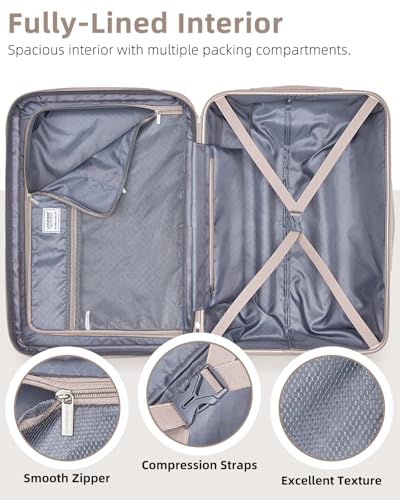 LARVENDER Carry on Luggage 22x14x9 Airline Approved Hardshell Suitcase with Wheels TSA Lock, PC+ABS Lightweight Suitcase Set for Women with Travel Backpack, Glossy Champagne - color: Glossy Champagne (XL-BP), size: 3 Piece Set (Backpack/TB/20)