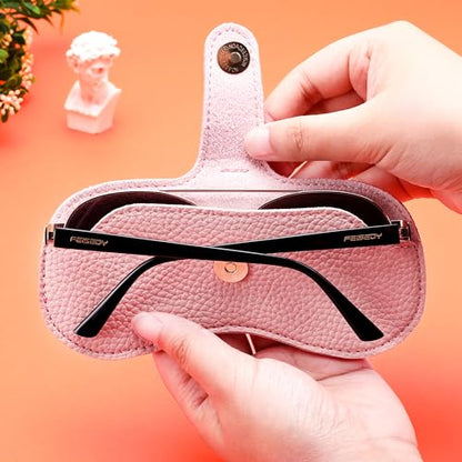 FEISEDY Soft Leather Sunglass Case-Slim Portable Glasses Holder with Button-Closure Wrist Strap for Travel & Outdoor B0308 - color: Pink