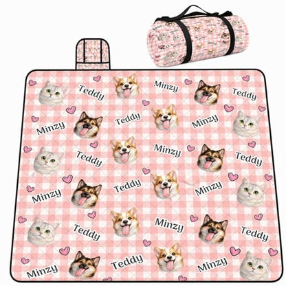 Personalized Waterproof Sandproof Beach Blanket 80''x80'', 3-Layer Foldable Picnic Blanket with Carry Strap, Camping Travel Outdoor Mat for Beach Park Hiking (Custom Funny Pet Face) - color: Custom Funny Pet Face