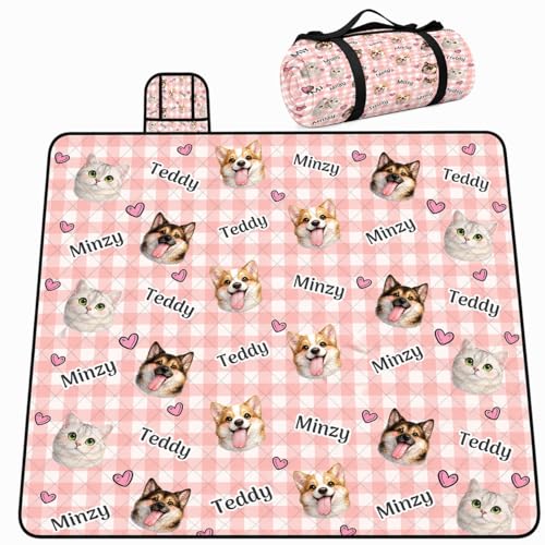 Personalized Waterproof Sandproof Beach Blanket 80''x80'', 3-Layer Foldable Picnic Blanket with Carry Strap, Camping Travel Outdoor Mat for Beach Park Hiking (Custom Funny Pet Face) - color: Custom Funny Pet Face