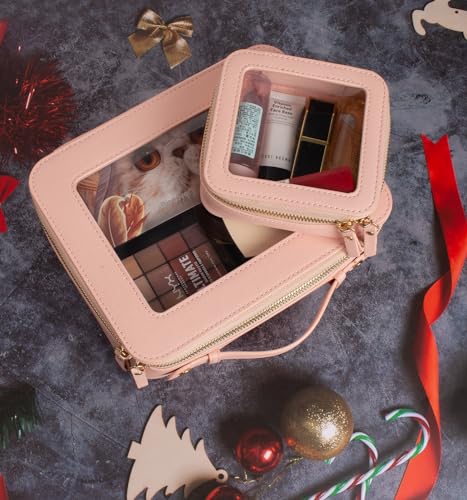 LETGO Clear Makeup Bag Sunscreen Bag Small Mini Travel Toiletry Bag Cosmetic Organizer,TSA Approved Waterproof PU Leather Portable Cosmetic Pouch for Summer Beach Vacation,Pool &Gym(Mini Pink) - color: Pink, style: Mini