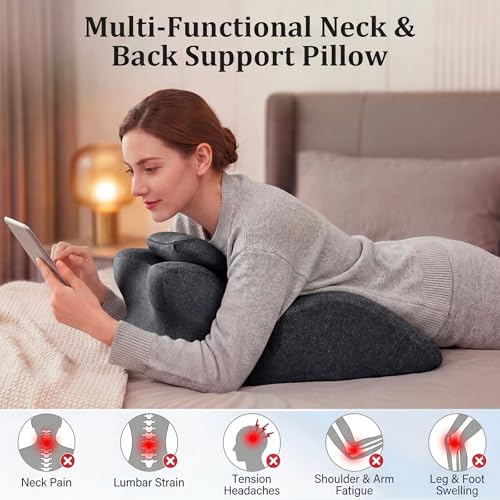 Ergonomic Contoured Support Pillow, Memory Foam Pillow, Multi-Functional Neck Back Waist Pillow for Bed Sleeping & Reading, with Removable Pillowcase Dark Gray - color: Dark Grey