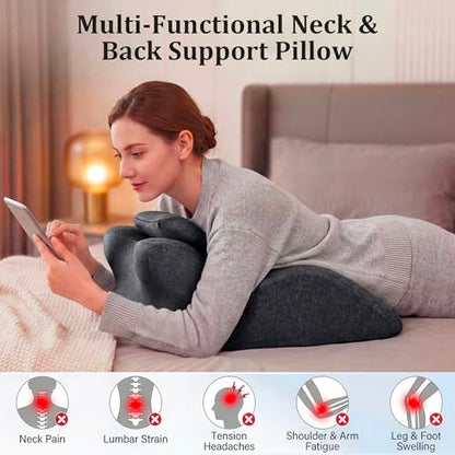 Ergonomic Contoured Support Pillow, Memory Foam Pillow, Multi-Functional Neck Back Waist Pillow for Bed Sleeping & Reading, with Removable Pillowcase Dark Gray - color: Dark Grey