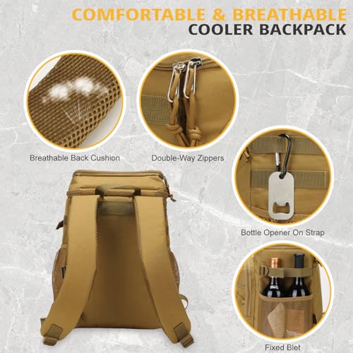 25L Backpack Cooler Keep All Drink Cold for Long Periods of Time Cooler Backpack Insulated Waterproof Portable High Durability Small Cooler Backpack with Compartment for Hiking Camping Beach - color: Brown