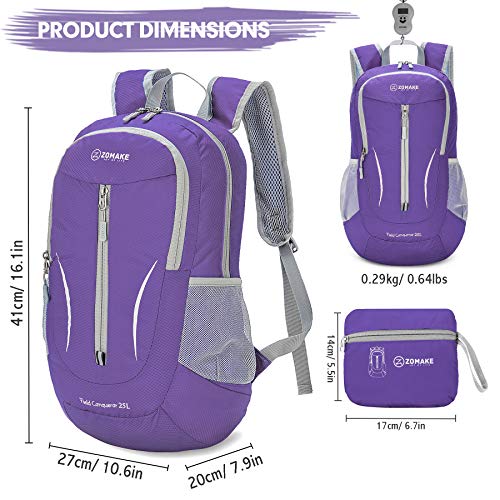 ZOMAKE Ultra Lightweight Packable Backpack 25L, Foldable Hiking Backpacks Water Resistant Small Folding Daypack for Travel(Purple) - color: Purple