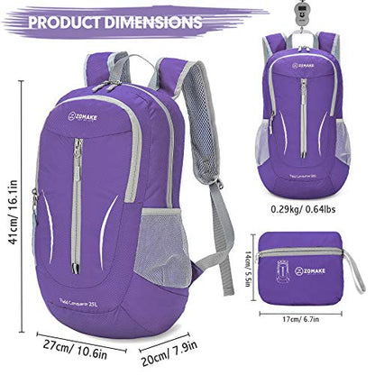 ZOMAKE Ultra Lightweight Packable Backpack 25L, Foldable Hiking Backpacks Water Resistant Small Folding Daypack for Travel(Purple) - color: Purple