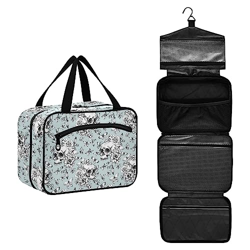 MNSRUU Hanging Toiletry Bags for Women Travel, Gothic Vintage Goth Skull Toiletry Organizer Portable Travel Toiletry Bags Clear Wash Bags Makeup Bag Cosmetic Bag - color: Skulls 191