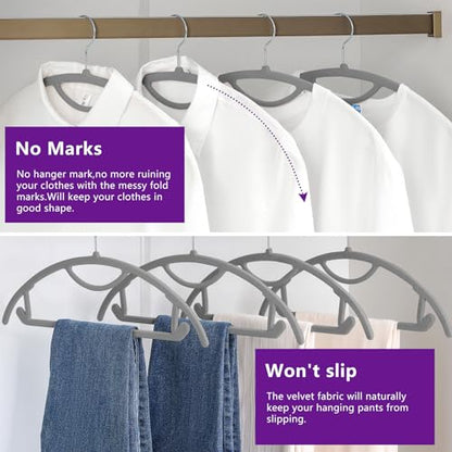 MIZGI Premium Velvet Hangers 50-Pack,No Shoulder Bump Hangers W/Tie Bar Ultra Thin Space Saving Non Slip Hanger Heavy Duty Felt Rounded Clothes Hanger for Sweaters,Coat,Jackets,Pants,Shirts - color: Gray