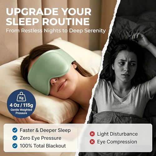 3D Contoured Weighted Sleep Mask: Full Coverage Eye Mask for Night Shift Workers, Blackout Eye Cover Design - Soft Memory Foam, Daytime Nap Gadget After Late Hours, Bedroom and Night Use - color: Full-coverage Green