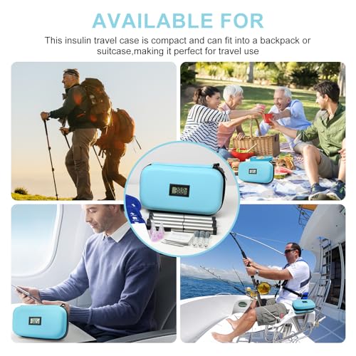 Gosemai TSA Approved Insulin Cooler Travel Case Medication Cooler for Travel with Thermometer Temperature Display Diabetic Medication Organizer Medical Travel Cooler Bag with 2 Ice Pack (Light Blue) - color: Light Blue