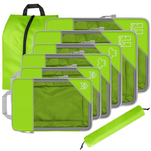 8 Set Compression Packing Cubes for Travel, Expandable Luggage Organizer with Shoe Bag & Laundry Bag - Lightweight Suitcase & Backpack Travel Essentials (Green) - color: Green