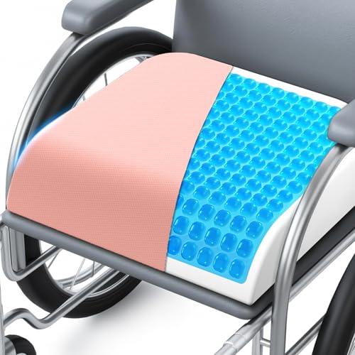 Wheelchair Seat Cushion for Pressure Relief, Cooling Gel Memory Foam Chair Cushion with Slope-Edge Design, Coccyx Support for Tailbone Pain, Non-Slip, for Wheelchairs, Office Chairs & Car Seats, Pink - color: Pink