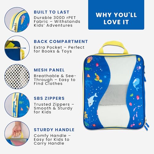 Kids Packing Cubes Compression, Luggage Packing Organization Cubes 4 Pack, Blue, 1 Small, 2 Medium, 1 Large, ocean blue - color: Underwater Sea World