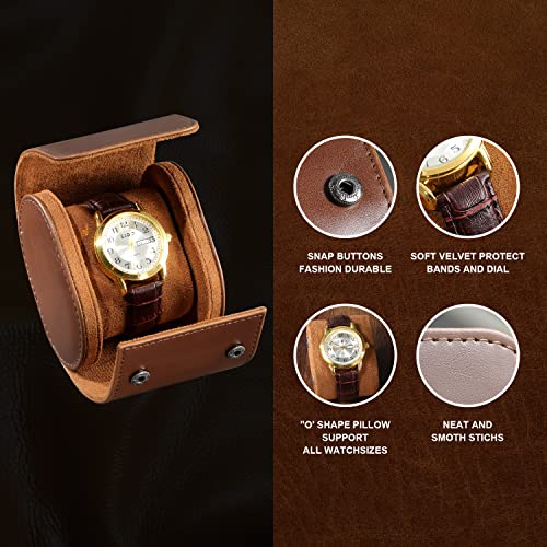ROSELLE Single Watch Case for Men and Women with Suede Lining - Watch Roll Travel Case - Storage Organizer and Display(Brown-1) - color: Brown-1