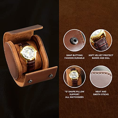 ROSELLE Single Watch Case for Men and Women with Suede Lining - Watch Roll Travel Case - Storage Organizer and Display(Brown-1) - color: Brown-1