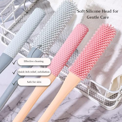 Toe Cleaning Brush with 15.7" Long Handle,Foot Scrubber in Shower,No Bending, Ideal for Seniors, Expecting Mothers, Men & Women | Foot Scrubber & Anti-Itch Exfoliating Brush (2 Pack) (Grey) - color: Grey