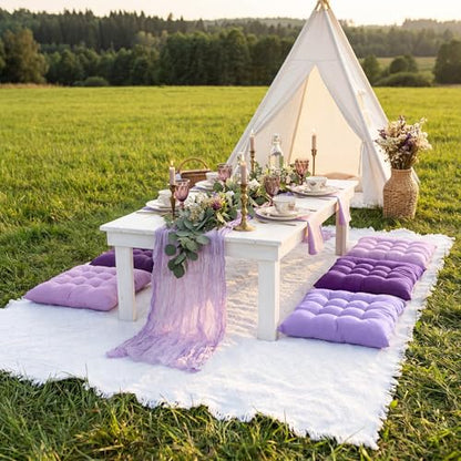 Extra Large Outdoor Picnic Blanket with Table Runner and Floor Pillow Cushion for Picnic Wedding Birthday Baby Shower Backyard(91 x 71'',Purple,6-Person) - color: Purple