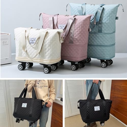 DOJUNS Rolling Duffle Bag with Wheels,Expandable Foldable Duffle Bag,Detachable Rolling Wheels,Rolling Luggage Bag Carry on Duffel Bag,Wheeled Travel Duffle Bag,Gift for Wife and Parents - color: Blue