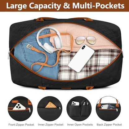 ITIEZY Weekender Overnight Bag for Women - Large Travel Duffel Bag with Shoe Compartment, Gym Duffel Bag Hospital Bag Carry On Tote Bags for Airplanes with Crossbody Bag Toiletry Bag 3Pcs Set - color: 9a-Black brown