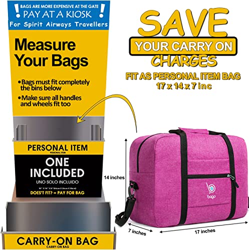 Bago Foldable Duffle Bag - Personal Item & Small Carry On for Air Travel - Fits 18x14x8 inches, Ideal for Spirit & Frontier Airlines - color: SnowPink