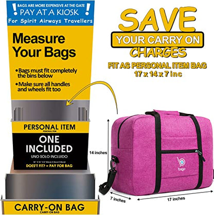 Bago Foldable Duffle Bag - Personal Item & Small Carry On for Air Travel - Fits 18x14x8 inches, Ideal for Spirit & Frontier Airlines - color: SnowPink