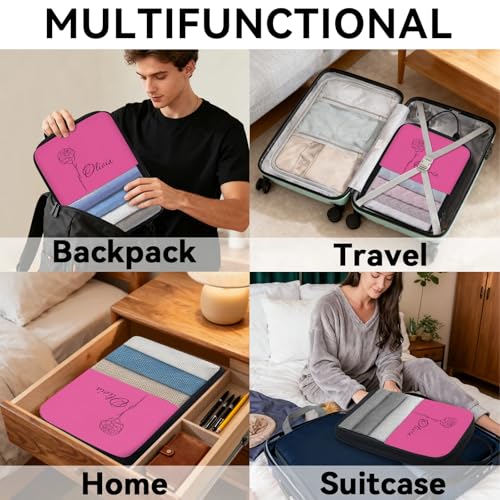 Custom 6 Set Compression Packing Cubes for Travel, Personalized Lightweight Luggage Organizer Bags with Name & Birth Flower, Expandable Large Expandable Packing Organizer, Hot Pink - color: Hot Pink