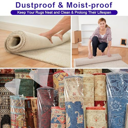 Large Plastic Rug Storage Bag, Pack of 3, Fits Rolled Rug up to 6'x 9', Heavy Duty, Transparent, Reusable, Zipper Closure - size: 6' x 9' - 3 Pack