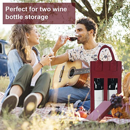Shintop Double Wine Bag with Window, Felt Wine Carrier Tote with Handle Reusable Bottle Gift Bag for Party Favors Travel, Camping(1pc, Red) - color: Red