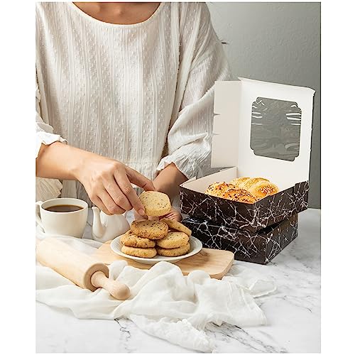 20 Pack Bakery Boxes with Window Small 6x6x2 inch for Cookie, Candy, Pastry, Brownie, Chiffon Cake, Tart, Pie, Waffle (Black Marble) - color: Black Marble