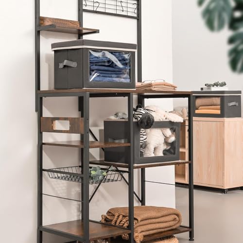 Homsorout Stackable Storage Bins with Lids - Medium Storage Box with Lids, Foldable Closet Boxes for Organizing, Wardrobe Clothes Organizer with Window, Cubes Bins for Living Room, 4 Pack, Dark Grey - color: Dark Grey, size: L(4-Pack)