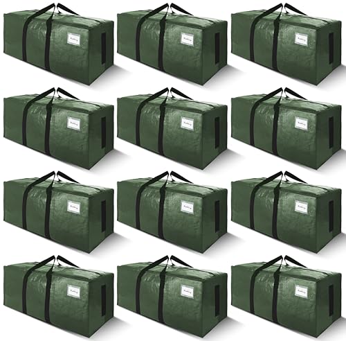 SWEET DOLPHIN 12 Pack 200LB Heavy-Duty Moving Bags with Wrap-Around Handles, Extra Large Storage Totes for Space Saving, Clothes Storage Bags, College Dorm Essentials, Green, 24 Gal - color: Green, size: 12 Pack - 24 Gal