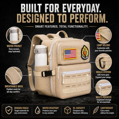9L Mini Tactical Backpack for Men Women,Small Military Tactical Backpack for Sport,Gym,Hiking,Travel,Camping (Beige) - color: Beige