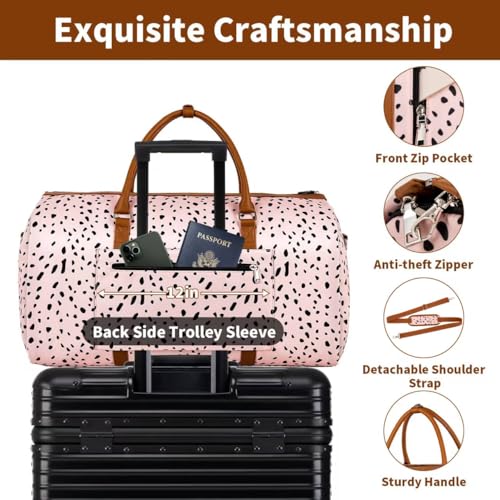 Convertible Garment Duffle Bags for Travel - Carry On Garment Bags With Toiletry Bag, Large Weekender Bags for Women Men 2 in 1 Hanging Suitcase Suit Travel Duffel Bags (Pink Leopard) - color: O-Pink Leopard