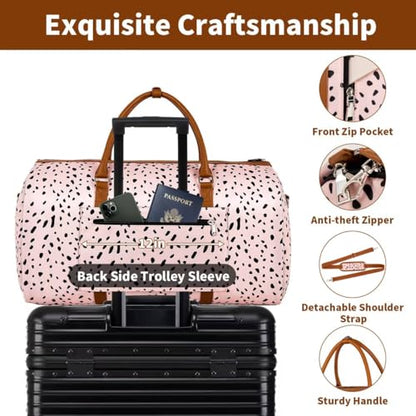 Convertible Garment Duffle Bags for Travel - Carry On Garment Bags With Toiletry Bag, Large Weekender Bags for Women Men 2 in 1 Hanging Suitcase Suit Travel Duffel Bags (Pink Leopard) - color: O-Pink Leopard