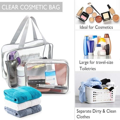 APREUTY Clear Makeup Bags, TSA Approved 6Pcs Cosmetic Makeup Bags Set Clear PVC with Zipper Handle Portable Travel Luggage Pouch Airport Airline Bags Bathroom (Gray) - color: Gray-6PCS (Large+Medium+Small)
