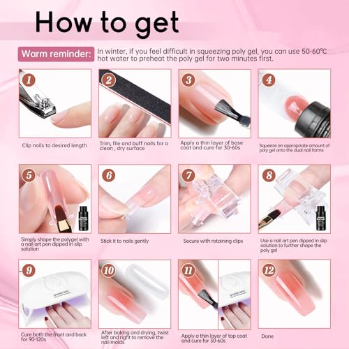 JEWHITENY Poly Extension Gel Nail Kit 14 PCS Poly Gel Kit with Slip Solution and Mini Lamp Nail Art Design Beginner - color: A03