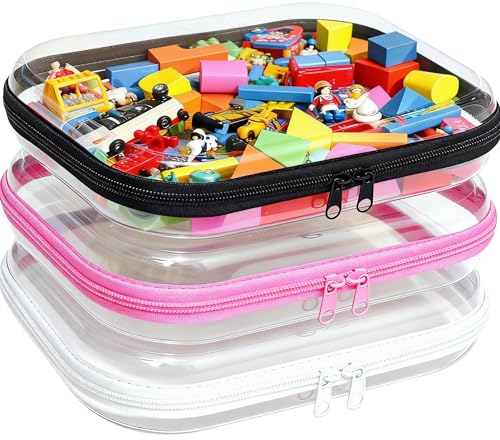 3PCS Clear Hard Plastic Zipper Case, Double Zippers Hard Pouch, Portable Travel Organizer Bin Clear Makeup Bag for Toy Storage, Snack Bag,Cosmetics, Diaper Bag,Toiletry Bag (3PCS-M-Mixed) - color: 3PCS-M-Mixed