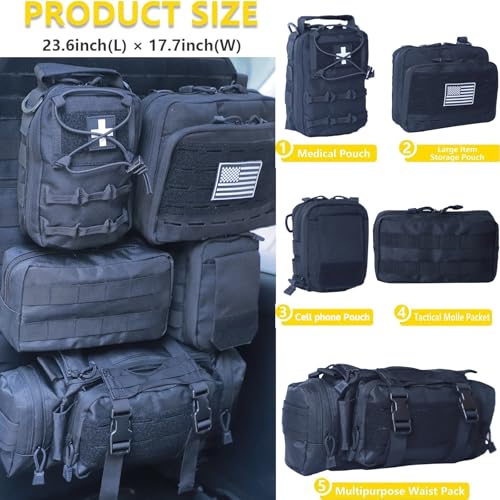 Universal Tactical Car Seat Back Organizer Bag Tactical Molle Vehicle Organizers Panel Vehicle Protector Organizers with 5 Detachable Pouches for Car Truck Ford Jeep (Upgraded C model Black) - color: Upgraded C model Black