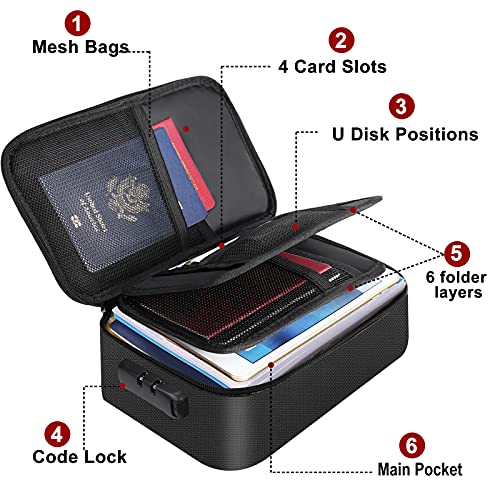 ENGPOW Small Fireproof Bag with Lock,Fireproof Soft Money Organizer Case (9x 5.3 x 3.7 inches),3-Layer Cash Safe Coin Organizer Bag Set Storage for Valuables-Currency,Keys,Card,Passport(2 Pack) - color: Black and Silver