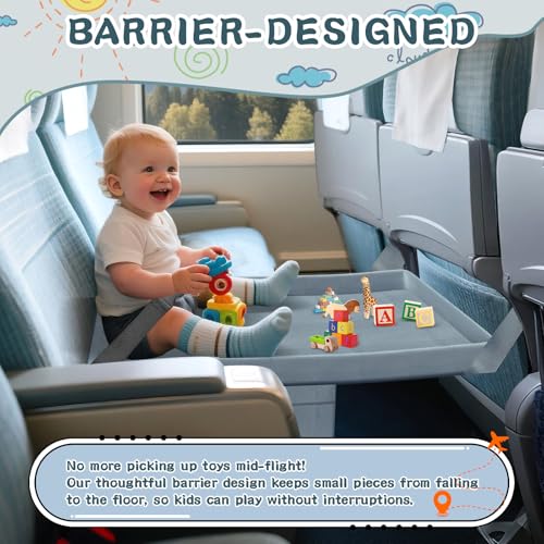 Toddler Airplane Bed - Airplane Seat Extender for Kids - Barrier Designed Flyaway Kids Bed Airplane with Pockets - Portable Plane Bed Foot Rest for Flights Travel Essentials Soft Flexible Edge - color: grey